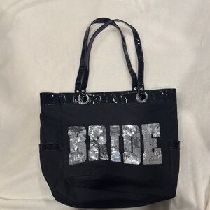 Black Tote Bag with Silver Sequin 'BRIDE' Design